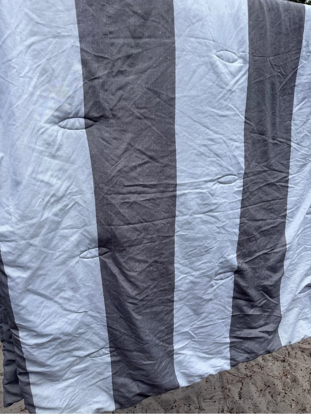 Neutral Gray and White Striped Comforter - Classic Bedding